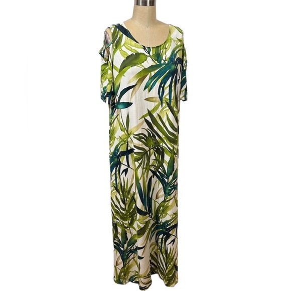 CHICO'S Women’s Tropical Leaf Print Maxi Dress size 3 resort summertime travel - Picture 1 of 10